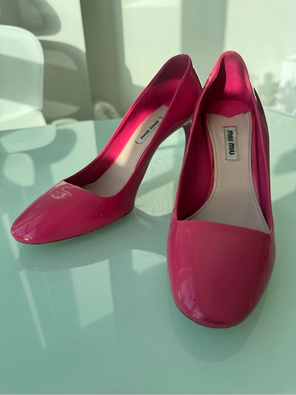 Miu Miu Pink Patent Leather Pointed-Toe Pumps